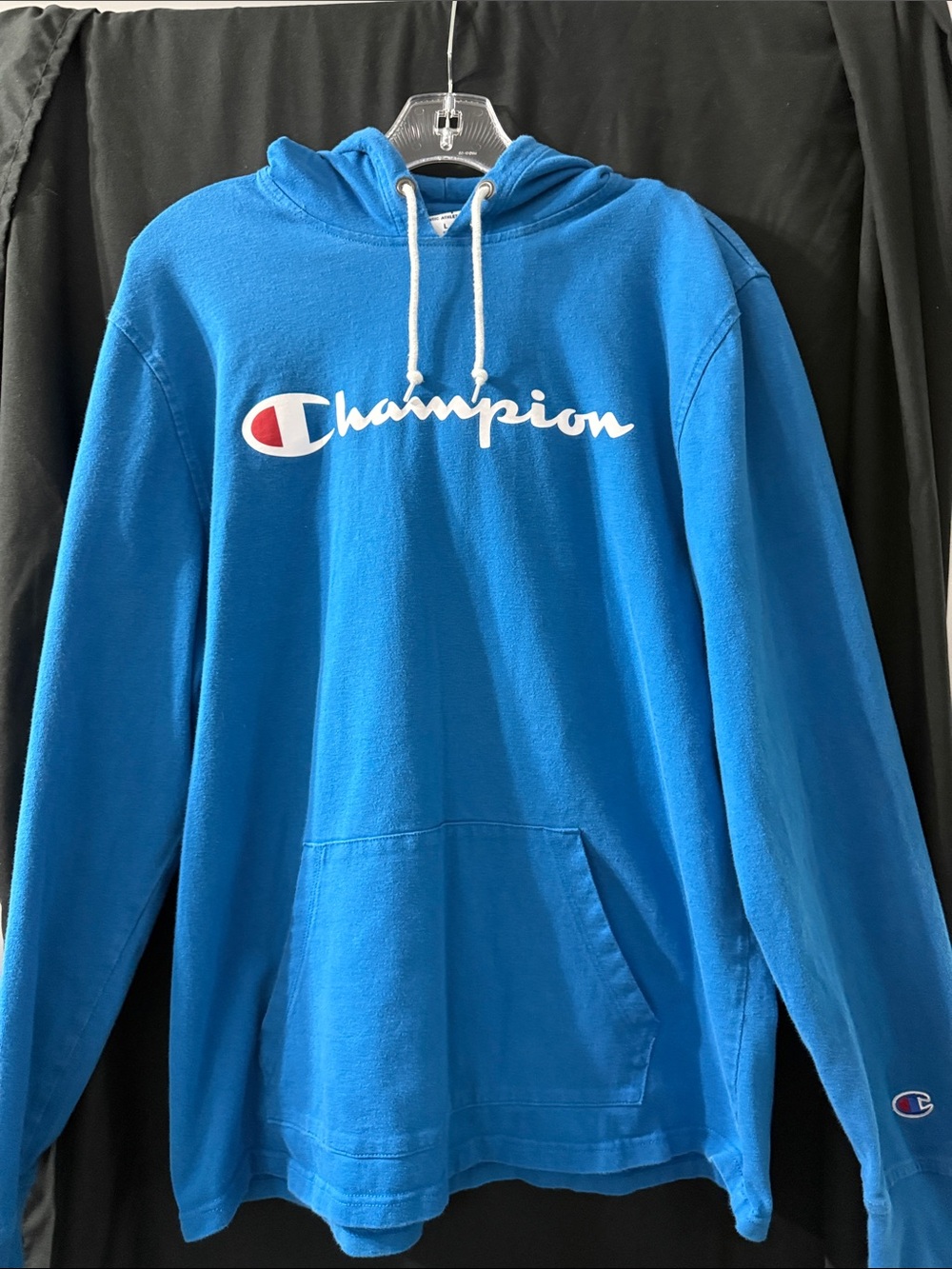 Champion Blue Crewneck Hooded Sweatshirt with White Logo